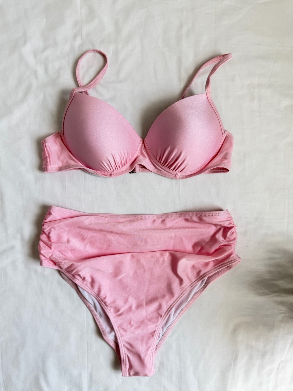 Women’s Pink Two-Piece Swim Set - Padded Top & High-Waist Bottom